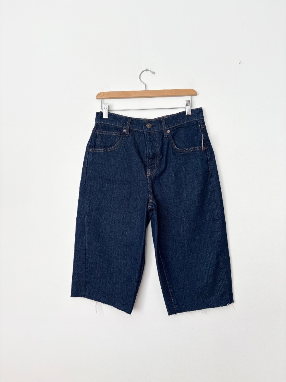 Free People Jam Session Relaxed Capris Shorts Jorts Dark Blue Denim High-Rise